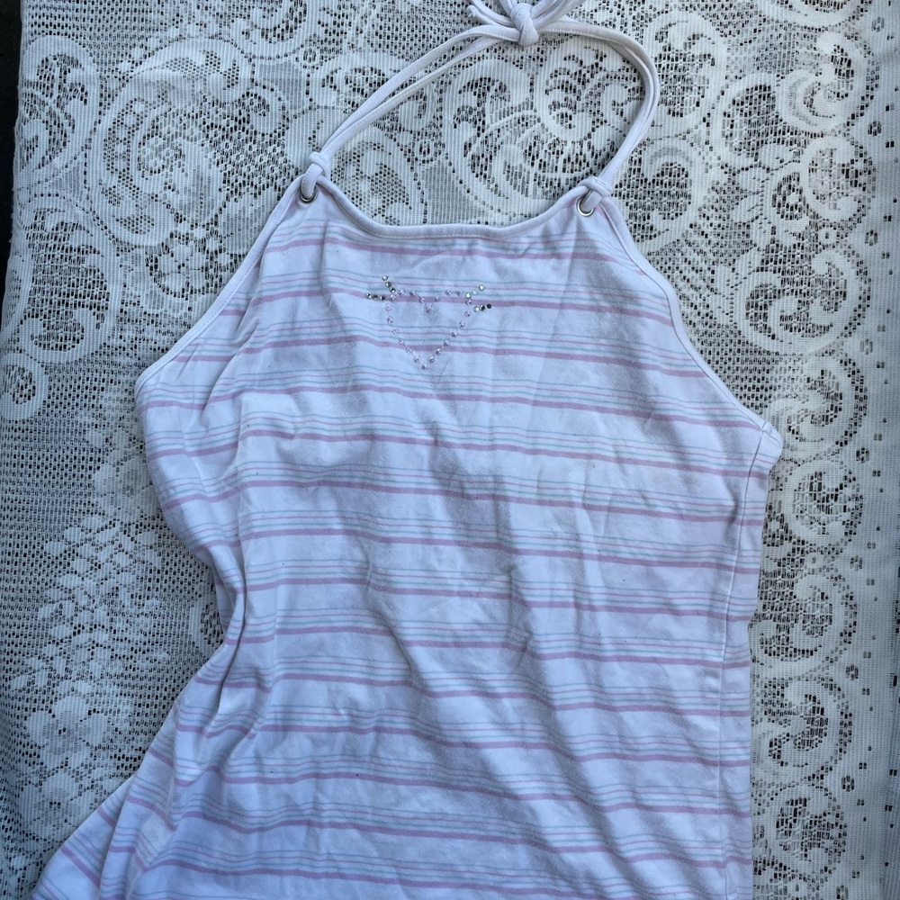 Cherokee Pink and White Striped Halter Top